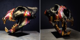 Sonny Skull Sculpture, hand-painted with gold teeth, created for his To The Bone Exhibition in New York 2018