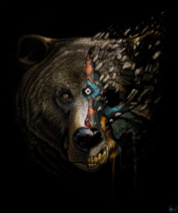 Urban Contemporary Art Painting of Grizzly Bear by Sonny, titled Manipi, which is part of his To The Bone Exhibition