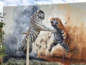 Sonny's tiger street art mural painted during Art Basel Miami, for aWalls Mural Project in Wynwood