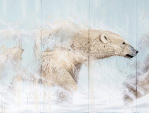Close up of Polar bear mural painted by Sonny in Pisa, Italy to make a statement of hope with regards to climate change